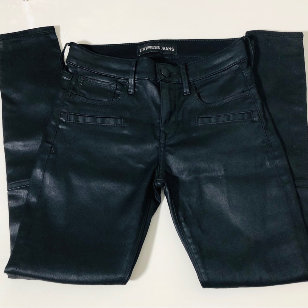 Metallic Black Express Skinny Ankle Jeans